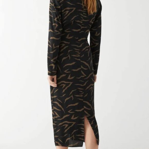 & Other Stories Long Sleeve Midi Animal Print Dress with Waist Tie -Size 2- NWT - Picture 5 of 8